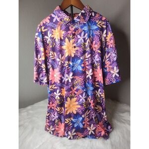 Royal & Awesome Polo Shirt Men's Large Purple All Over‎ Print Performance Golf